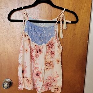 Blue Rain Floral Camisole with Pink and Blue Accents
